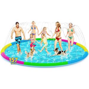 157" Extra Large Splash Pad - Non-Slip Splash Pad for Kids and Dogs Thickened Dog Pool with Sprinkler for Toddlers Children Adults Pets