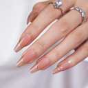 BTArtbox Press on Nails Long - Rose Gold Outline Designed French Tip Press on Nails, Coffin Glue On Nails, Reusable Soft Gel Stick On Nails with Nail Glue in 15 Sizes, Gilded French