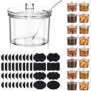 16Pcs Toppings Containers with Lids and Spoon with Tag, 7.1 Oz Clear Acrylic Sugar Salt Dispenser for Countertop, Ice Cream Sundae Toppings, Condiment Organizer Set for Restaurant Supplies