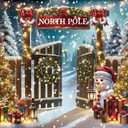 Christmas North Pole Backdrop Winter Snowy Forest Wooden Barn Door North Pole Xmas Tree Photography Background Winter Happy New Year Family Holiday Party Banner Decorations Photo Props 7x5FT