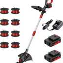 MZK 20V 12'' Cordless String Trimmer, Grass Trimmer&Edger with 8 Replacement Spools, Battery Powered Lightweight Weed Trimmer with Auto Line Feed(2 * 2AH Battery and Charger Included)