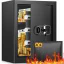 3.3 Cub Home Safe Fireproof Waterproof, Large Fire proof Safe Box with Fireproof Bag, Digital Keypad Key and Removable Shelf, Personal Security Safes for Home Money Jewellery Documents Valuables