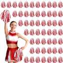 60 Pcs Cheerleading Pom Poms Cheering Pompoms Bulk Cheer Metallic Foil Pom with Baton Handle Plastic Poms Squad for Game Team Spirit Sports Dancing Basketball Club (Red, White)