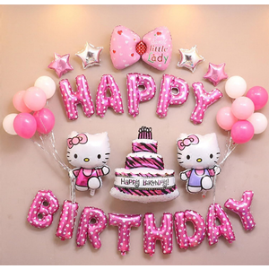 24 Pcs - Kitty Birthday Decorations | Cute Pink Party Supplies Balloons Banner | Colorful Party Decor for Girls and Toddlers