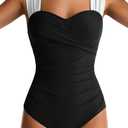 Womens One Piece Swimsuits Tummy Control Bathing Suits Modest Full Coverage Swimsuit Wide Straps Swimwear (Black, XL)