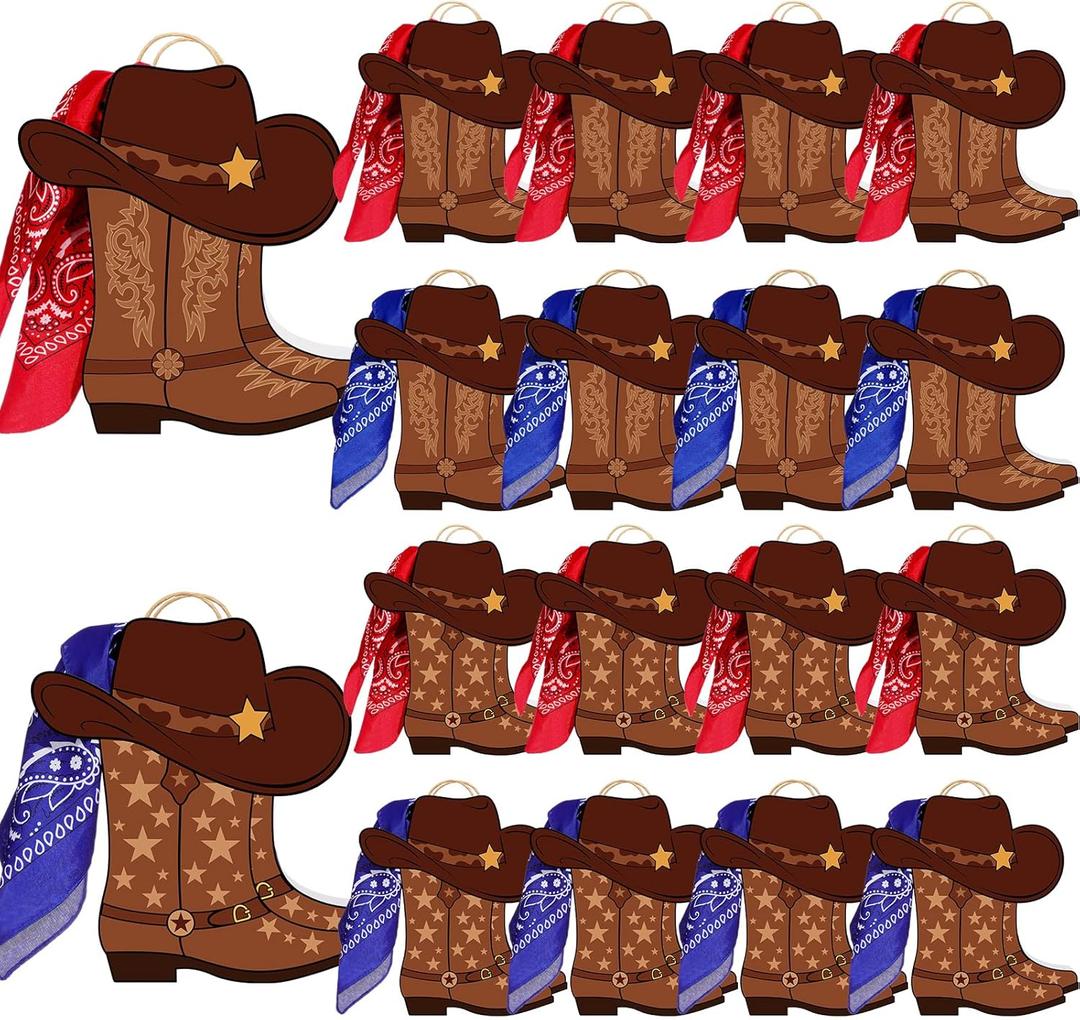 Mooliwe 32 Pcs Western Cowboy Cowgirl Boots Gift Paper Bags with Paisley Bandanas Western Themed Favors Western Kraft Paper Bags Bachelor Party Last Rodeo Party Supplies (Brown)