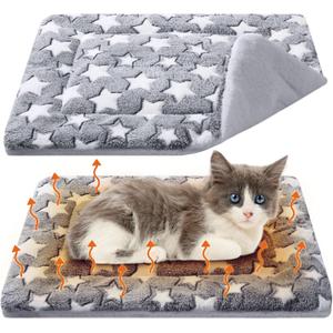 VitalCozy 2 Pack Self Warming Cat Mat Self Heating Pad Bed Reversible Machine Washable Reflects Body Heat Warm Thermal Pet Pad Crate Blanket for Feral and Indoor Cat(Star,22'' X 18'') (Grey)