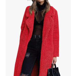 Angashion Women's Fuzzy Fleece Lapel Open Front Long Cardigan Coat Faux Fur Warm Winter Outwear Jackets M