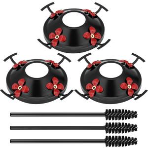 Geelin 3 Pack Hummingbird Feeder Replacement Parts, Metal Top Cover with 4 Perches & 4 Flower Ports, Includes 3 Cleaning Brushes, No Feeder Bottom Base Included(Black)