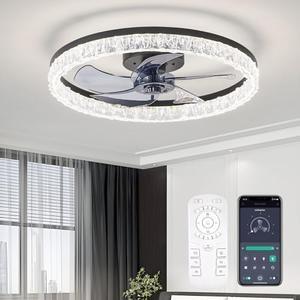 FTZVRD Ceiling Fans with Lights and Remote, 20" Modern Low Profile Ceiling Fan, Stepless Color Temperature Change and 6 Wind Speeds, Flush Mount Ceiling Fans for Bedroom, Kids Room and Kitchen