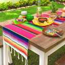 DomeStar 2 Pack Fiesta Mexican Runners, 14x84 Serape Table Runner with Tassel Fringe, Vibrant Striped Caminos de Mesa for Cinco de Mayo, Mexican Party, Wedding & Home Table Decor