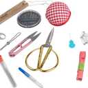 Sewing Kit, Wooden Sewing Kit Box for Adults, Wooden Sewing Basket with Accessories, Home Sewing Basket Stitching Repair Kit for Beginner, Women, Men,Vintage Embroidery Scissors Kit (Retro Brown)