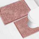 Bathroom Rugs Chenille Bath mat 2 Piece Set, Super Absorbent, Strong PVC Non Slip Backing, Bath mats for Bathroom, Plush Shaggy, Thick, Machine Washable, Bathtub, Toilet.(Deep Pink) size 30*18, 19*19