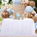 White Tulle Table Skirt for Rectangle Tables 6FT Table Skirting 2 Layer Birthday Party Tutu Table Cloth for Baby Shower Party Supplies (L6(ft)* H30in, White + Led Light)