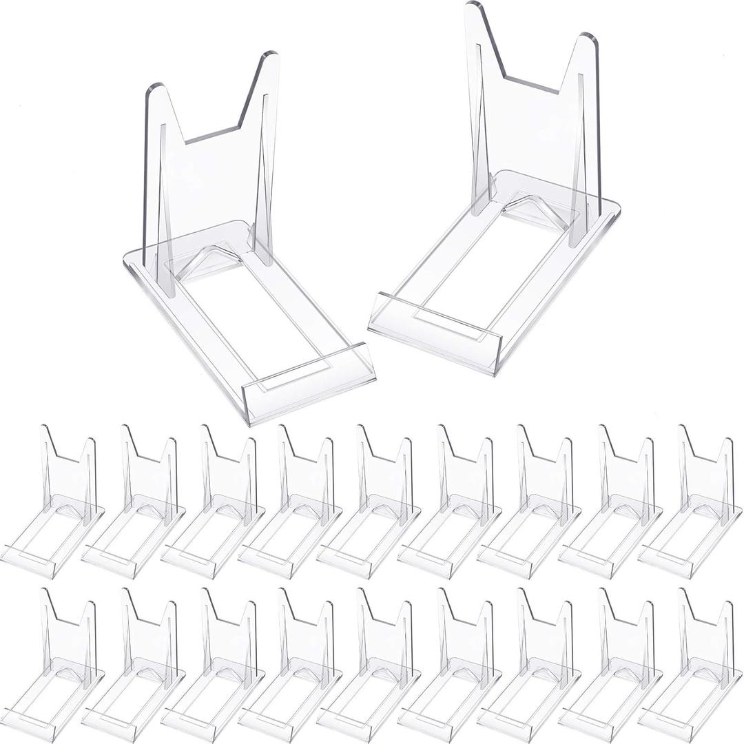 Zonon Acrylic Plate Stands Plastic Display Holders Picture Plate Holders Clear Mini Easels Stands to Display Pictures for Home Office Supplies Festival Party Decoration(20 Pieces)