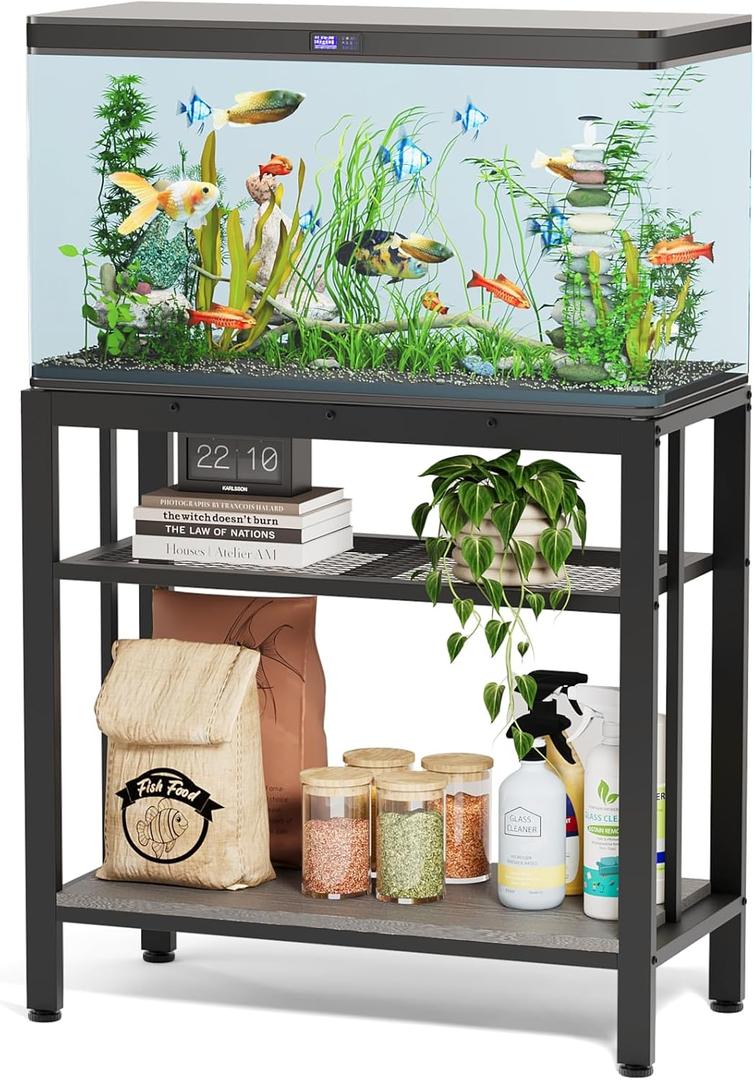 VOWNER 20-29 Gallon Fish Tank Stand - Metal Aquarium Stand, 30.7" L x 13.8" W x 29.5" H, Heavy Duty Reptile Tank Stand, Adjustable 3-Tier Fish Tank Rack Shelf for Home Office, 440LBS Capacity, Grey (30.7" x 13.8" x 29.5")