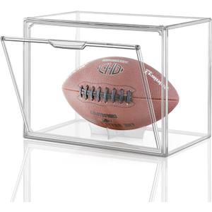 Football Display Case, Clear Stackable PET Storage Bins with Magnetic Attraction Lid, UV Protected Display Case for Autographed Footballs, Action Figure, Handbag, Models, Shoe Organizer