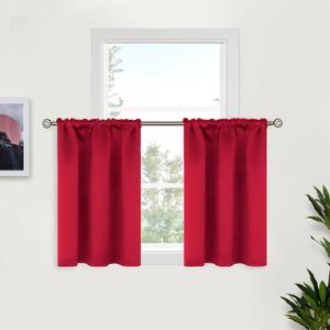 BGment Red Kitchen Curtains 36 Inch Length for Window Over Sink - Short Half Drapes with Rod Pocket Thermal Insulated for Cafe Bathroom Window, 2 Panels, 34 x 36 Inch