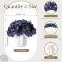 Leinuosen 6 Set Artificial Hydrangea Flowers and Plastic Vases Set Centerpieces Table Decorations Silk Fake Hydrangea Full Flowers Heads with Stems Bulk for Wedding Home Baby Shower (Gray Blue)