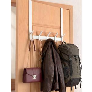 Long Over The Door Hooks Hanger with 15.75" Arms for Easier Access by Shorter, J16U, Perfectly Fits US Standard 1 3/4-inch Doors, Towel Rack Bathroom Organizer Holder, Rustproof, White