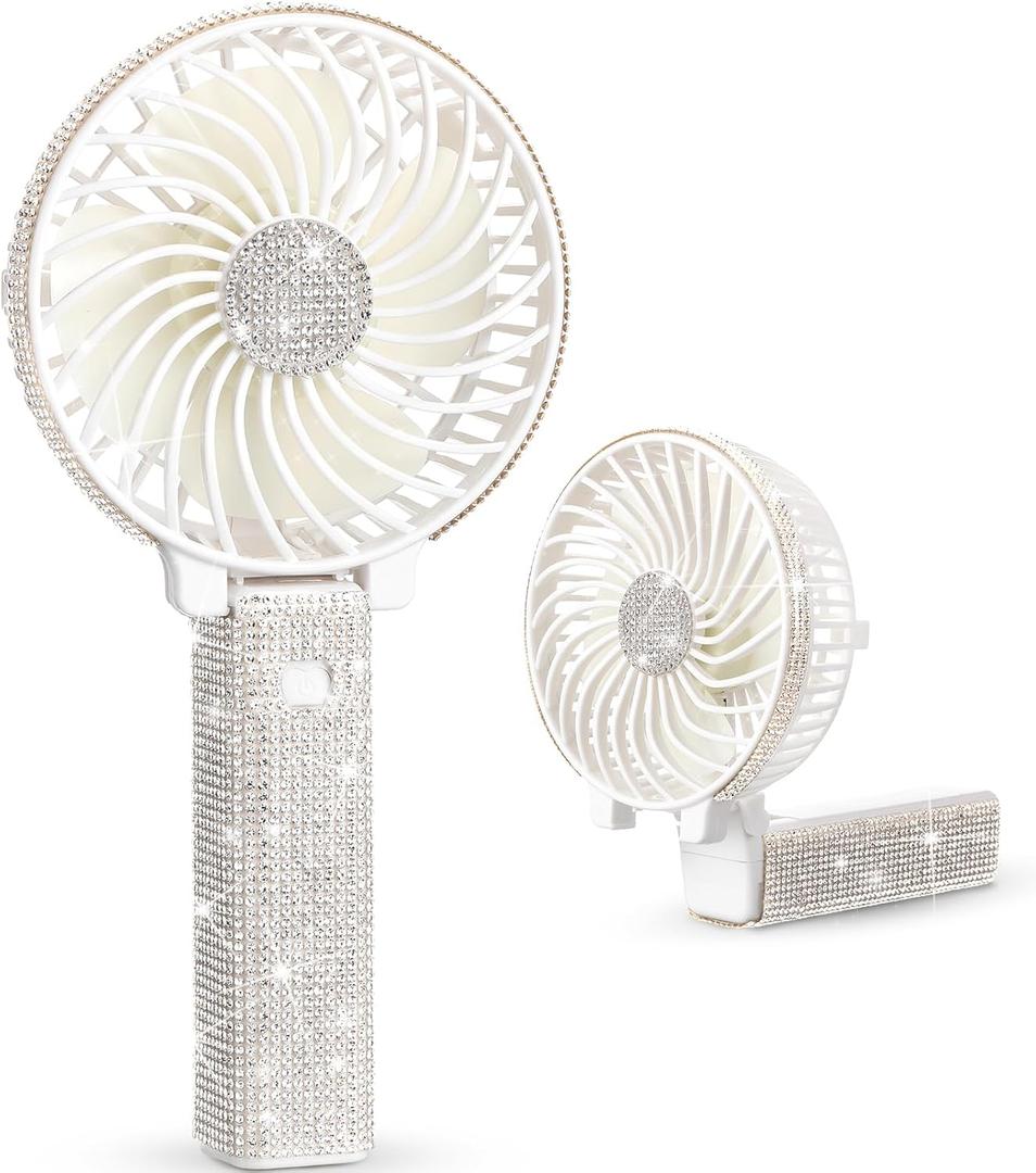 Mudder Rhinestone Bling Handheld Bride Fan Crystal, White, Foldable