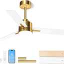 LANMEL 42'' Ceiling Fan with Lights and Remote, Low Profile Modern Ceiling Fan Gold, 6 Speed, Reversible, 3000k-6000k LED, Quiet DC Motor for Indoor Outdoor Bedroom Living Room