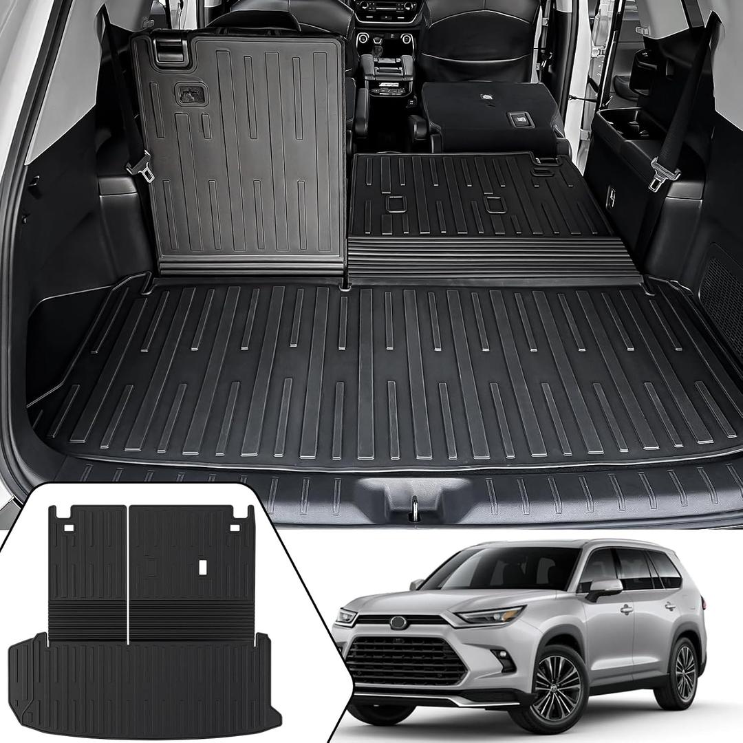 Cargo Mat with Backrest Mat 2-in-1 for 2024 2025 2026 Toyota Grand Highlander Car Mat Accessories, TPE All Weather Cargo Liner Trunk Mat(Grand Highlander-2 in 1 Trunk Mat)