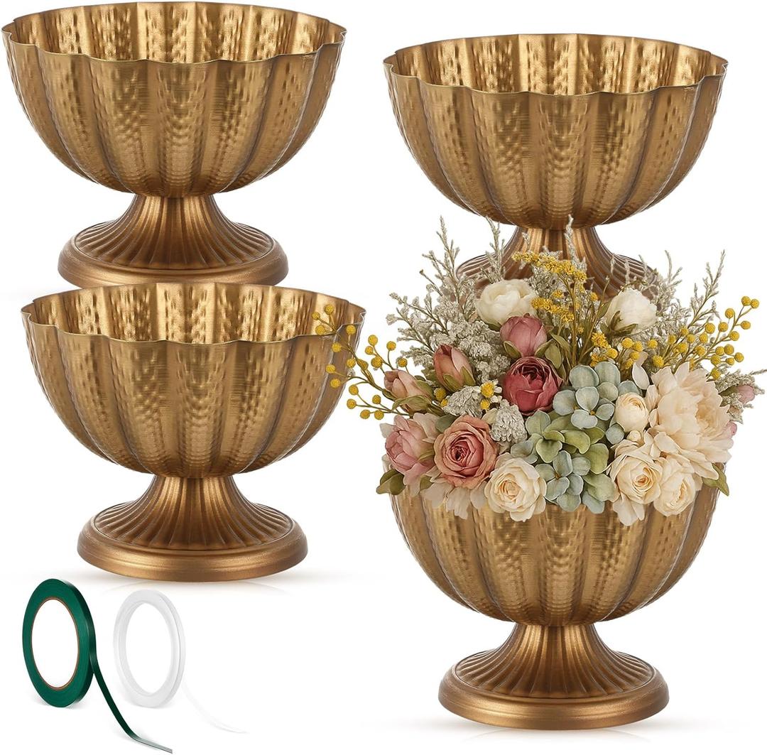 4 Pcs Metal Compote Bowl for Centerpiece Flower Holder 9 Inch Compote Vase Indoor Outdoor Flowers Fruits Plant for Christmas Wedding Home Party Decoration (Gold Bronze)