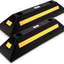 Pyle 2-Pack Heavy Duty Rubber Wheel Stops for Garage Parking Durable, High-Visibility Tire Blocks for Cars, Trucks, Vans, RVs, Trailers, Forklifts Reflective Safety Strip Included