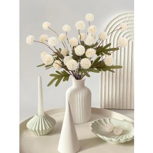 HOHOTIME 6pcs Faux Silk Pompon Mums Artificial Flowers, Bulk Fake Mini Chrysanthemums with Stems for DIY Bouquet Centerpieces Wedding Decor, Ivory Neutral Floral Arrangements, Pom Pom Kiku Flower