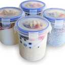 Overnight Oats Container with Lids (4-Piece set) - 16 oz Plastic Containers with Lids - Oatmeal Container to go | Portable Cereal and Milk Container on the go | Airtight Snap Lock Storage Jars