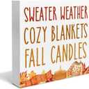 2 x Fall Home Decor, Autumn Wooden Sign Decor Desk Sign Sweater Weather Wooden Block Sign Rustic Home Shelf Wall Decoration