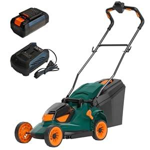 MZK 30V Lawn Mower with 15'' Cutting Deck and Foldable Handle, Quiet Electric Mower with Charger