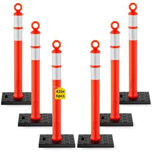 HiGiant 6 Pack 42" Traffic Delineator Posts, Tall Cones for Parking
Detachable Base Stores Easily; Reflective Strips Improve Visibility; Crash resistant PE Body; Top Carry Ring Aids Moving.