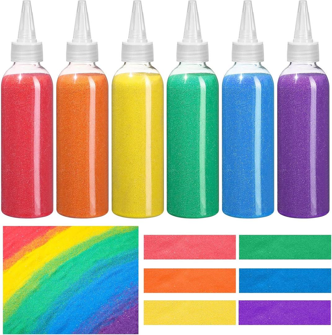 Libima 12 Pcs Art Sand Colored 9oz Sand Bottles for Kids DIY Arts and Crafts Kit for Drawing Wedding Sandbox Decorations Collection Bottles Arts Kit