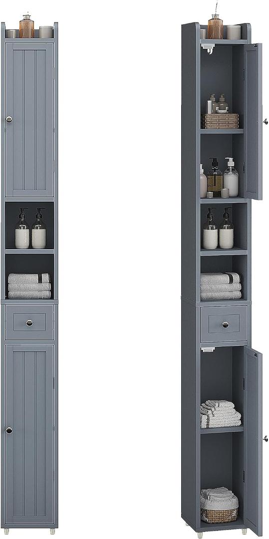 ChooChoo Narrow Bathroom Storage Cabinet with Adjustable Shelves, Tall Storage Cabinet with 2 Doors and 1 Drawer, Freestanding Cupboard for Small Spaces, Grey, 7.87"D x 7.87"W x 70.87"H