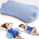 Fledano Lumbar Pillow for Sleeping, Lumbar Support Pillow for Bed for Back Pain Relief, Memory Foam Lower Back Pillow for Bed, Back Support Pillow for Side & Back Sleepers, Washable Cover (01-Blue)