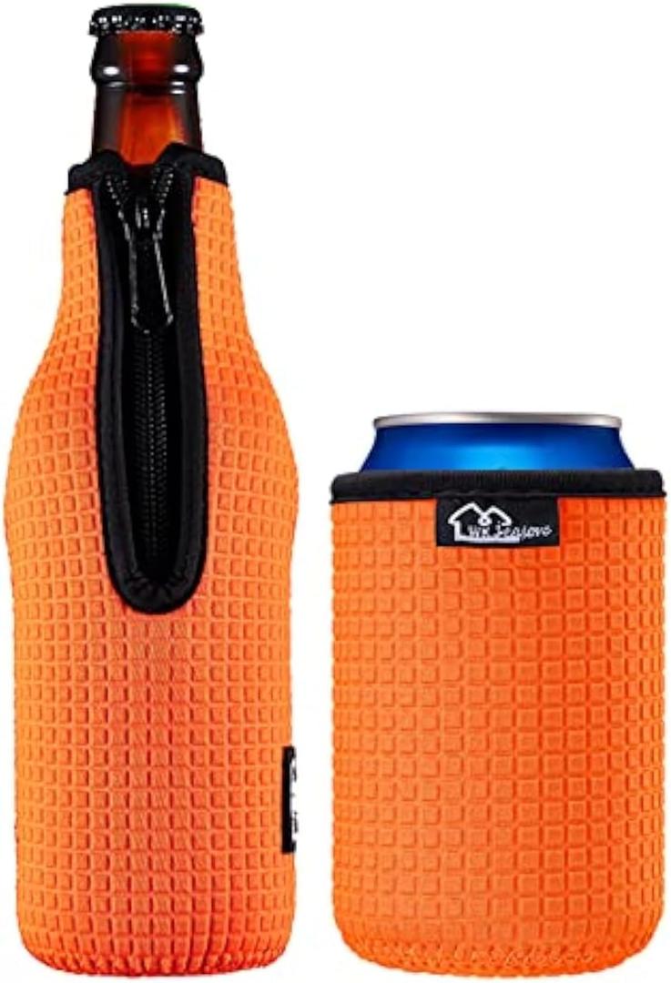 Beer Bottle Sleeve Insulators 12oz 330ml Standard Beer Bottle Cooler Covers Zip-up Bottle Jacket 12OZ Standard Can Sleeves Coolie Neoprene Insulator (Orange)