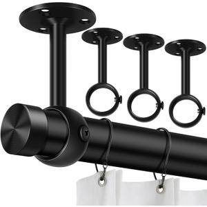 TOKPLNU Curtain Rod Brackets, Ceiling Heavy Duty Holders, Black 4 Pack Hooks Hangers for 1 1/4-Inch Drape Poles