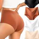 UNDER THE SEA Seamless Underwear for Women High Waisted V-shaped Back Briefs Soft No Show Womens Panties 4 Pack (Medium, Black+Brick Yellow+Beige+White)
