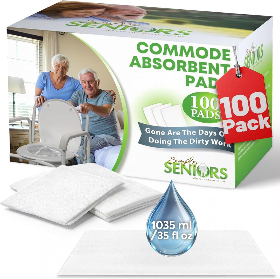 Commode Absorbent Pads for Bedside Commode Liners - 100 Pads for Portable Toilet Bags- No More Days Doing The Dirty Work - For Bedside Toilet Liners, Potty Bags for Portable Toilet, Potty Chair Liners