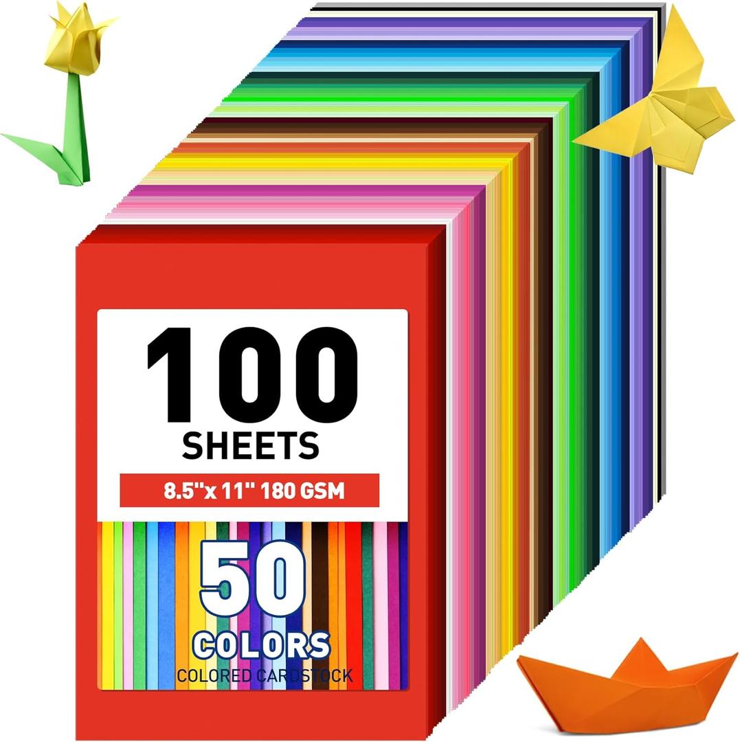 MAXECHO 8.5" X 11" Colored Cardstock Bulk 100 Assorted Sheets in 50 Colors Construction Paper Card Stock Printer Paper for DIY Crafts, Party Decorations, Cricut, 180 GSM/65 LB