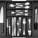 Purawood Bamboo Drawer Organizer - Expandable Silverware Organizer & Utensil Organizer, Cutlery Tray with Dividers, 7-9 Slots - Premium Kitchen Drawer Organizer for Utensils & Flatware (Black)