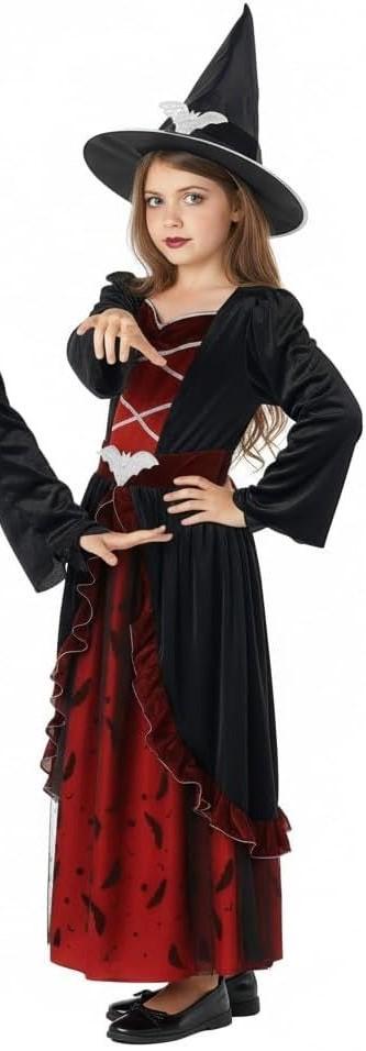 Morph Witch Costume Kids, Witch Costume For Girls, Halloween Costumes For Girls And Toddler (7-9 Years, Red)