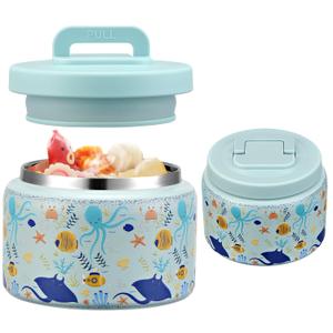 JXXM 8 Oz Thermo Food Jar for Hot & Cold Food for Kids, Insulated Lunch Containers Hot Food Jar, Leak-Proof Vacuum Stainless Steel Wide Mouth Lunch Soup Thermo for School (Blue-Octopus)