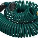 Coil Hose 25FT EVA Coil Garden Hose With 3/4'' Brass Connector Coiled Water Hose Lightweight And No Kink Includes 7 Patterns Spray Nozzle For Outdoors Lawn Watering Car Washing (Green)