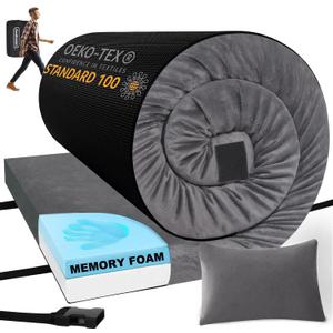 3 Inch Thick Memory Foam Sleeping Pad Camping Mattress,Portable Roll up Mattress-Car/Tent/Cot/Floor,Comfortable Sleeping Mats for Guests Kids Adult Sleepover (Grey)
