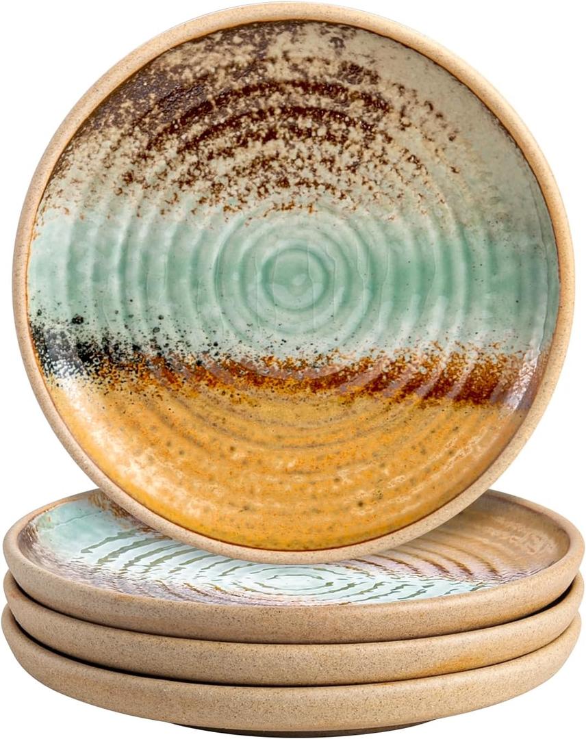 UNICASA Dessert Plates, 6.5 Inch Appetizer Plate Set of 4 - Microwave & Dishwasher Safe Ceramic Side Dish for Salad, Snacks, Japanese Plates (Light Brown)
