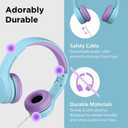 LilGadgets Connect+ Foldable Headphones, Adjustable Fit Soft Touch Padding for Kids with Mic, Volume-Limited & Noise Reduction On-Ear Wired Headset for School with SharePort - Blue/Purple, Ages 3-14