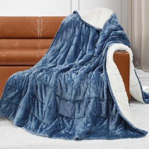 Sherpa Fleece Weighted Blanket for Adults(15lbs Twin Size 15lbs),weighted blankets with Fluffy Sherpa&Cozy Soft Flannel Fleece,Heavy Blanket Great for Sofa Bed Calming,48x72 inches,Slate Blue